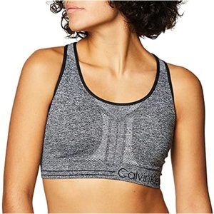 Calvin Klein Grey Performance Logo Medium Impact Sports Bra - Size S